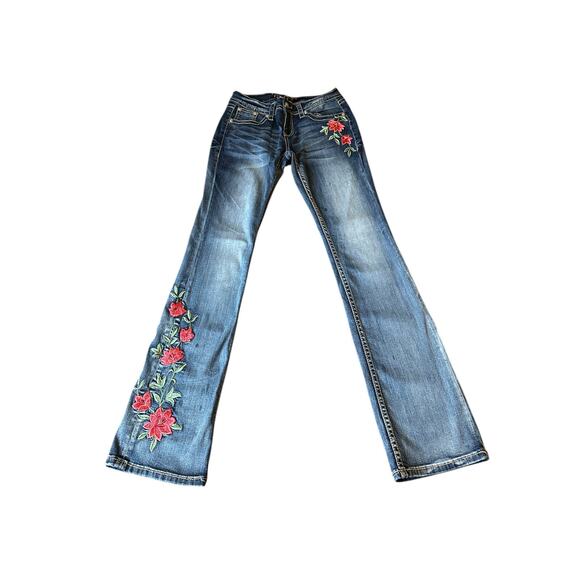 Grace in L.A. Denim - Grace In LA Women's 28 Medium Wash Blue Floral Embroidery Medium Rise Jeans